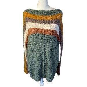 Shop Stevie Oversized Chunky Knit Striped Sweater. Size L. Sage Green and Brown.